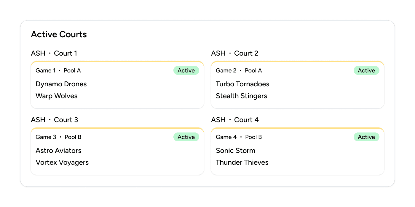 Scheduled games for a tournament