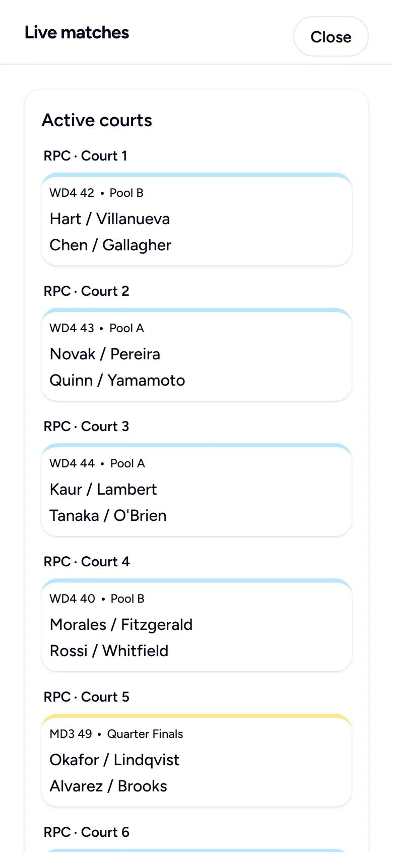 Live courts on a phone