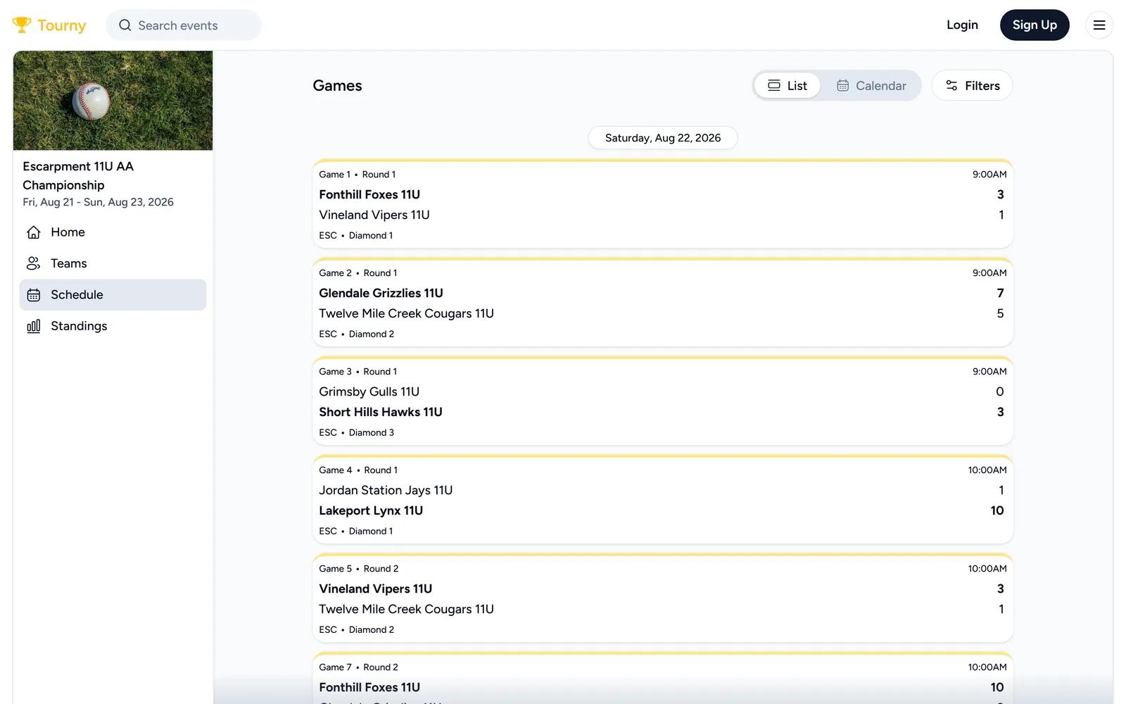 Baseball schedule across three diamonds